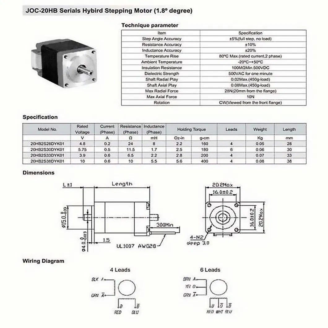 1.8 Degree 39HS20 39HS34 Hybrid Stepper Motor High Torque 2 Phase NEMA 16 Stepper Motor